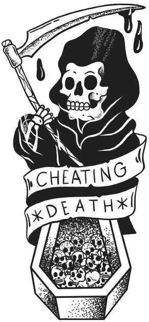 Cheating Death Casket Reaper Mini Decal/Sticker