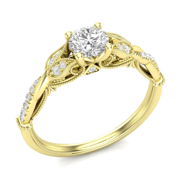 A floral-style, yellow gold solitare unique engagement ring from Aurosi Jewels