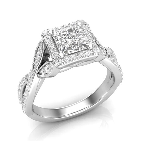 A square halo-style, white gold unique engagement ring from Aurosi Jewels