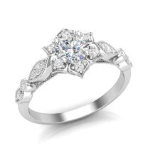 floral petal halo engagement ring