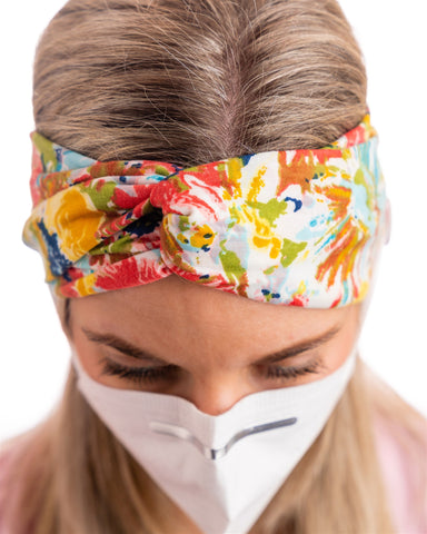 Floral Björn Hall Headband With Buttons for Mask