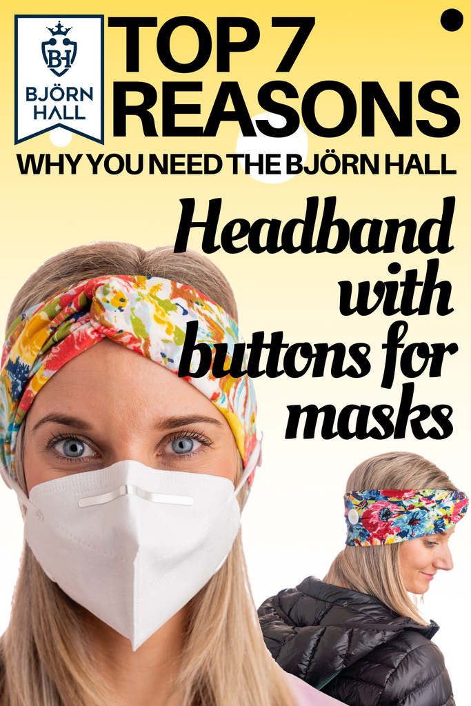 Floral Björn Hall Headband With Buttons for Mask