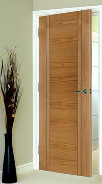 Capri Oak Flush Door with V Grooves is Satin Prefinished