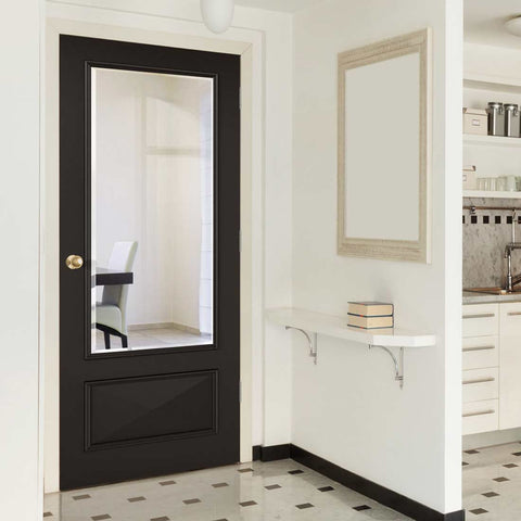 Bevelled glass black primed doors with unique mouldings