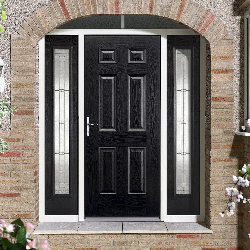 GRP Black & White Colonial 6 Panel Composite Door - Two Leaded Sidelig