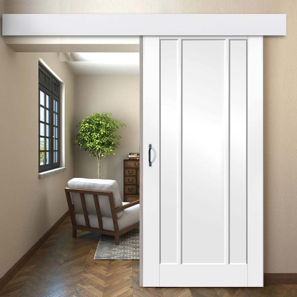 Single Sliding Door & Wall Track - Worcester 3 Panel Door - White Prim