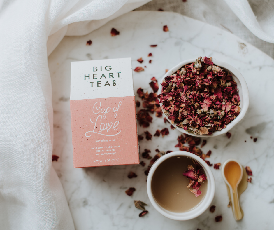 Big Heart Tea Co.'s organic Cup of Love tulsi and rose tea