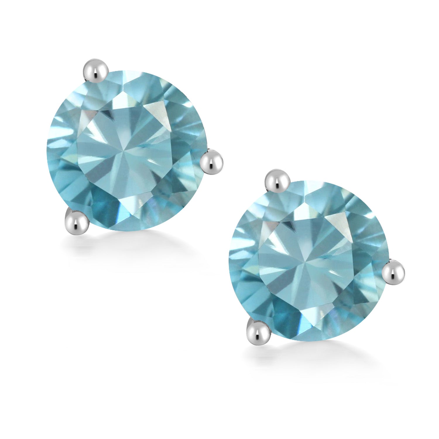1.70 Ct Round 5mm Blue Zircon 18K Yellow Gold Plated Silver Stud Earrings 