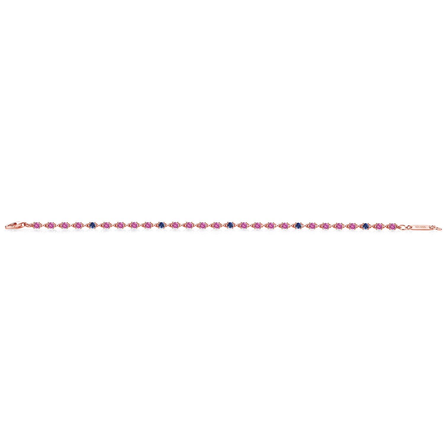 1.35 Ct Pink Created Sapphire Blue Created Sapphire 18K Rose Gold Plated  Silver 7 Inch Bracelet