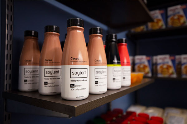 Soylent bottles on a shelf