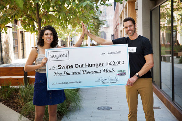 Soylent CEO, Bryan Crowley with Swipe Out Hunger CEO, Rachel Sumekh