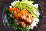 Healthy food bowl with salmon