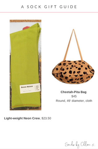 neon socks and cheetah bag combination