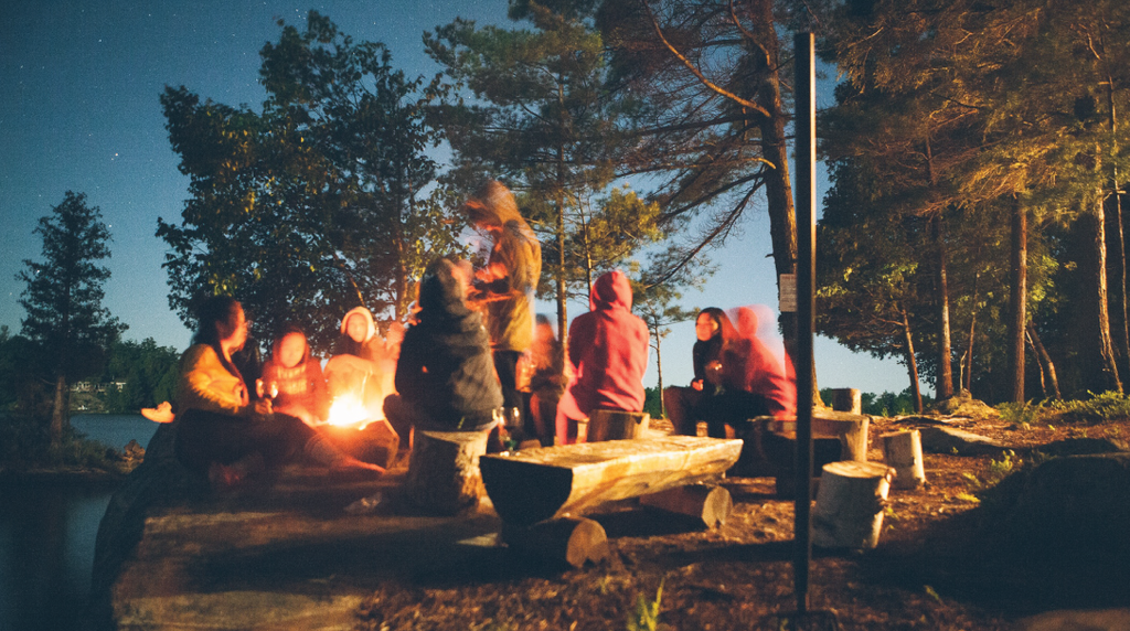 Camping group around the campfire