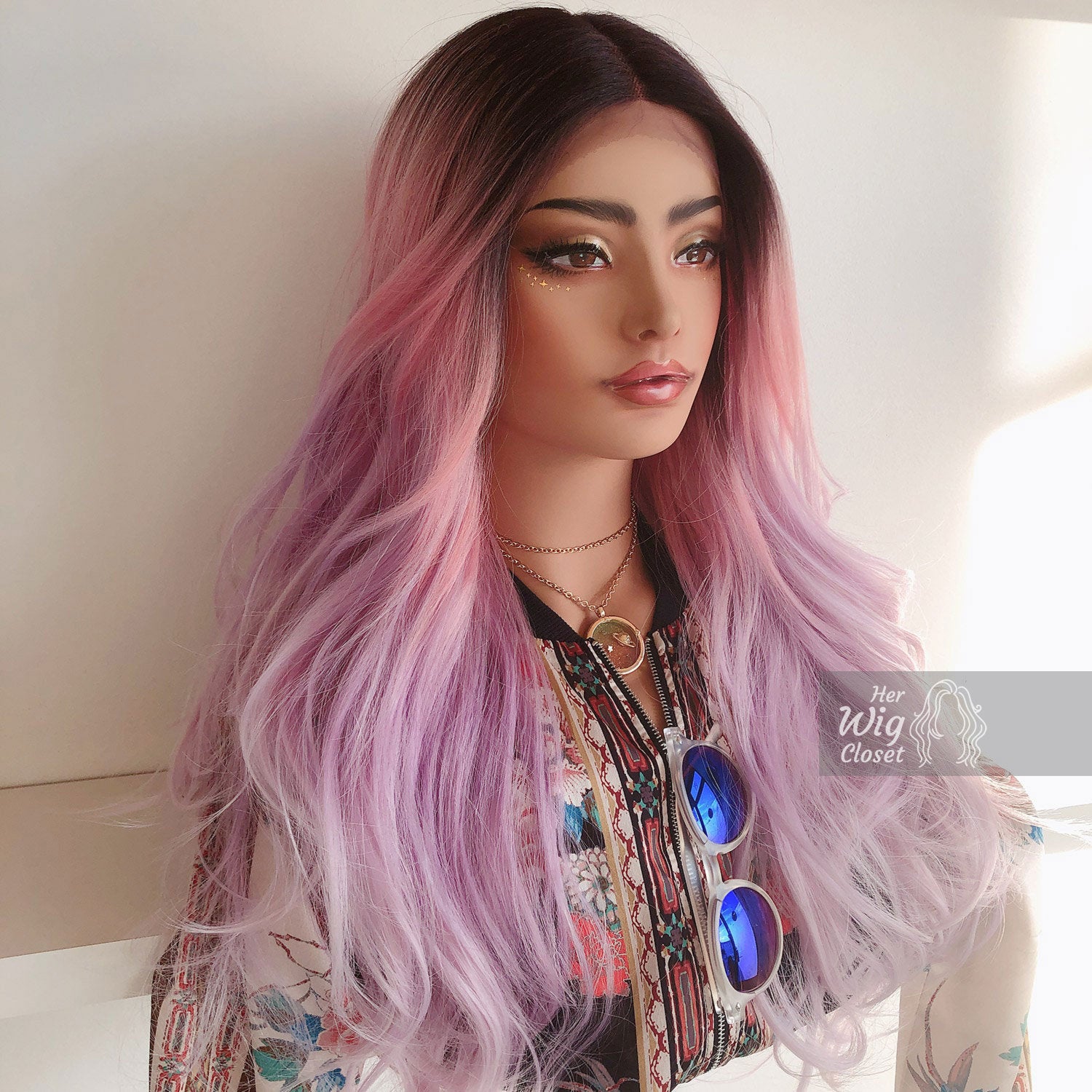 pink and purple lace front wig