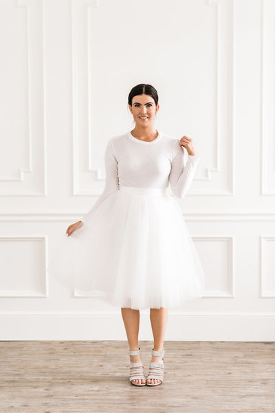 white midi tulle dress