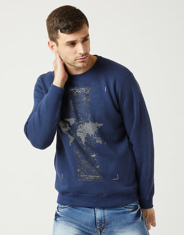 Octave Men Indigo Melange Printed Sweatshirt