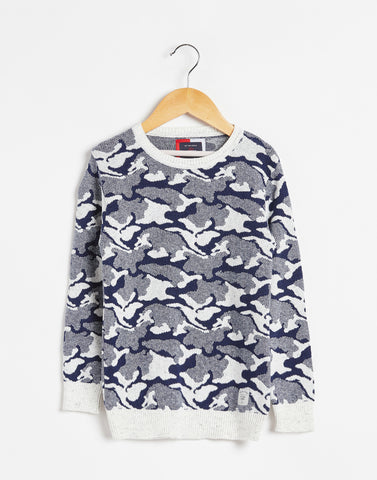 Octave Boys White Melange & Navy Sweater