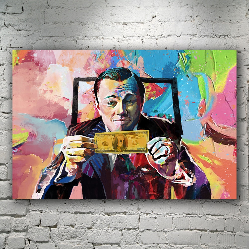Kids Room Di Caprio Wolf Of Wall Street Money Art HQ Canvas Print Painting.