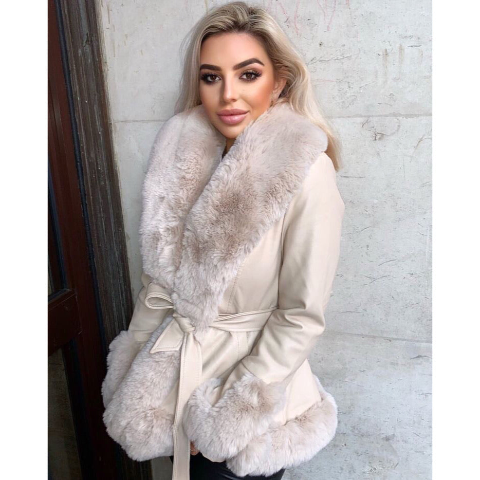 short faux fur jacket cream