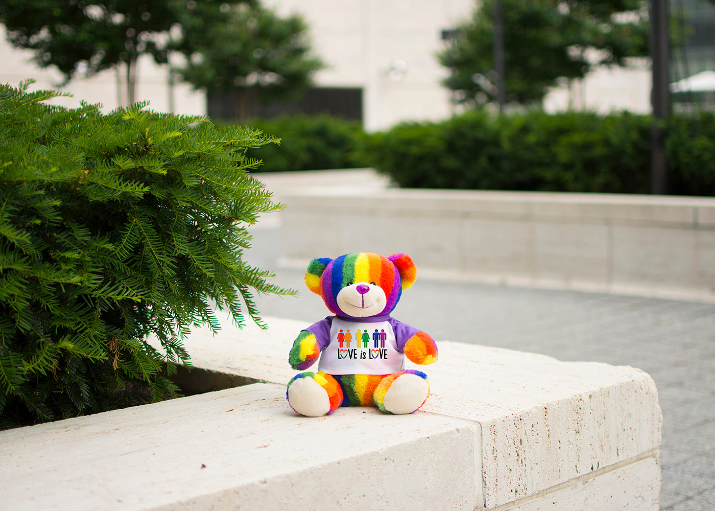 Bear Buggy®'s Totally Pride Teddy bear photographed in Damrosch Park at the Lincoln Center in Midtown Manhattan, NY. Photographed to celebrate Pride.