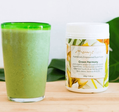 Mayella Green Harmony organic vegan nutrition to alkalise and energise