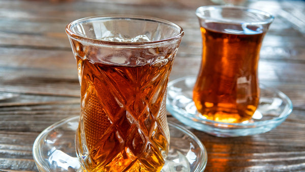 two turkish tea glasses filled with rooibos tea