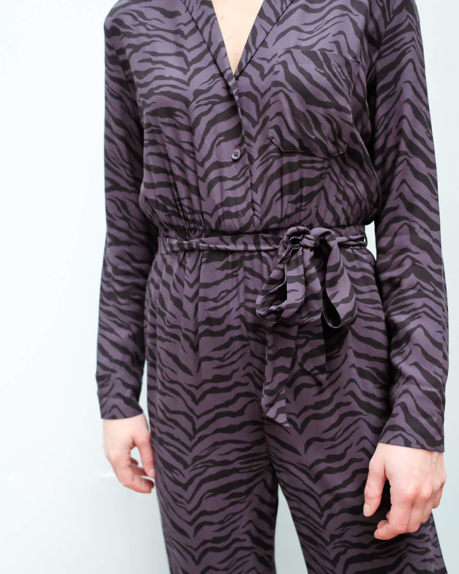 R Callan jumpsuit in charcoal tiger stripe
