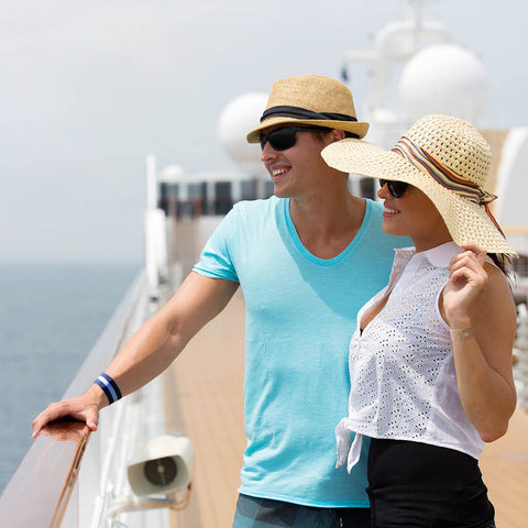 Couple on cruise ship with Blisslets nausea relief bands