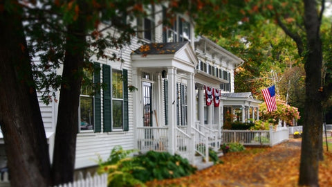 House with flags for memorial day