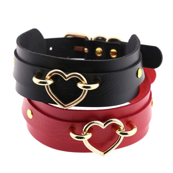 heart leather choker necklace