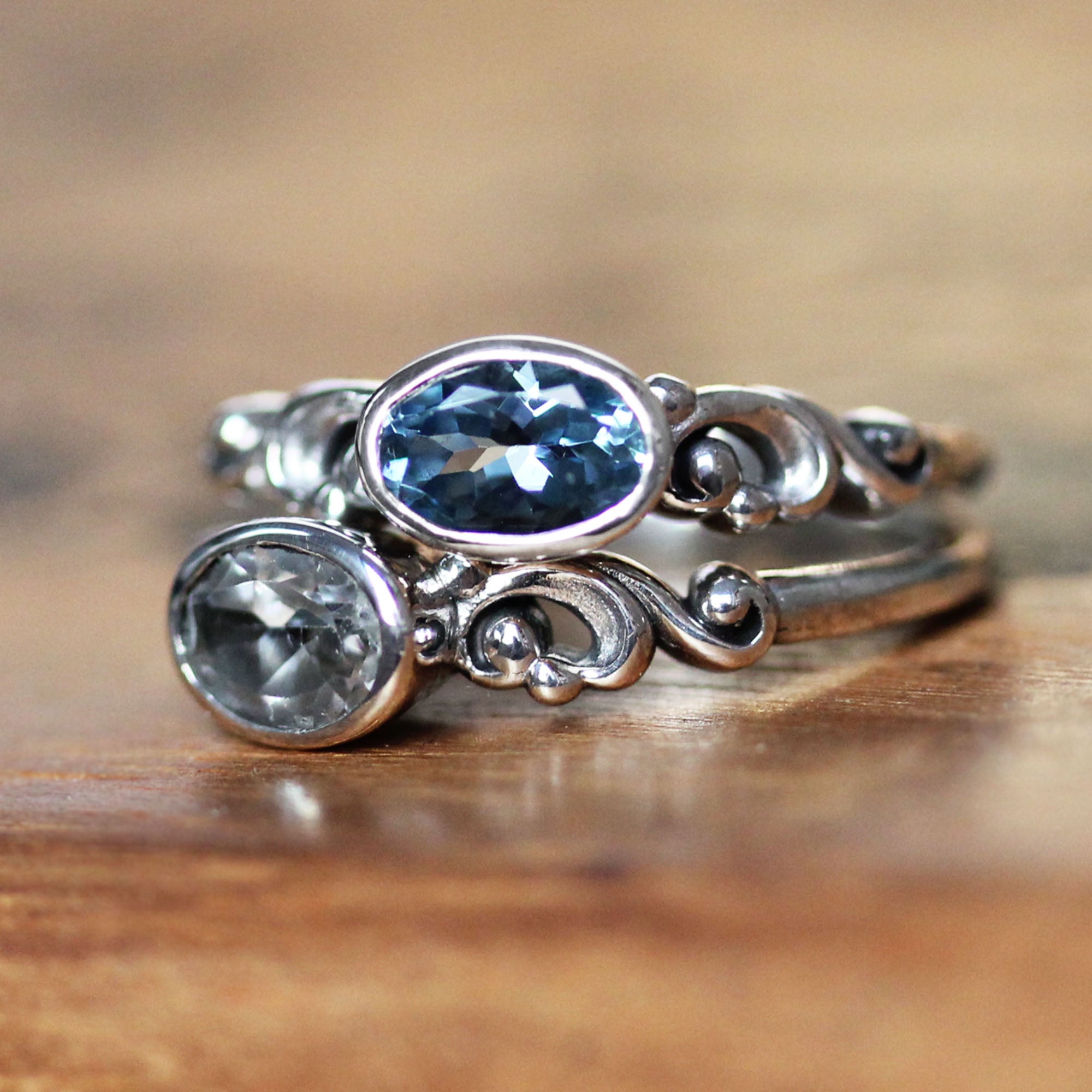 Aquamarine Oval Water Ring Sterling Silver, Water Dream