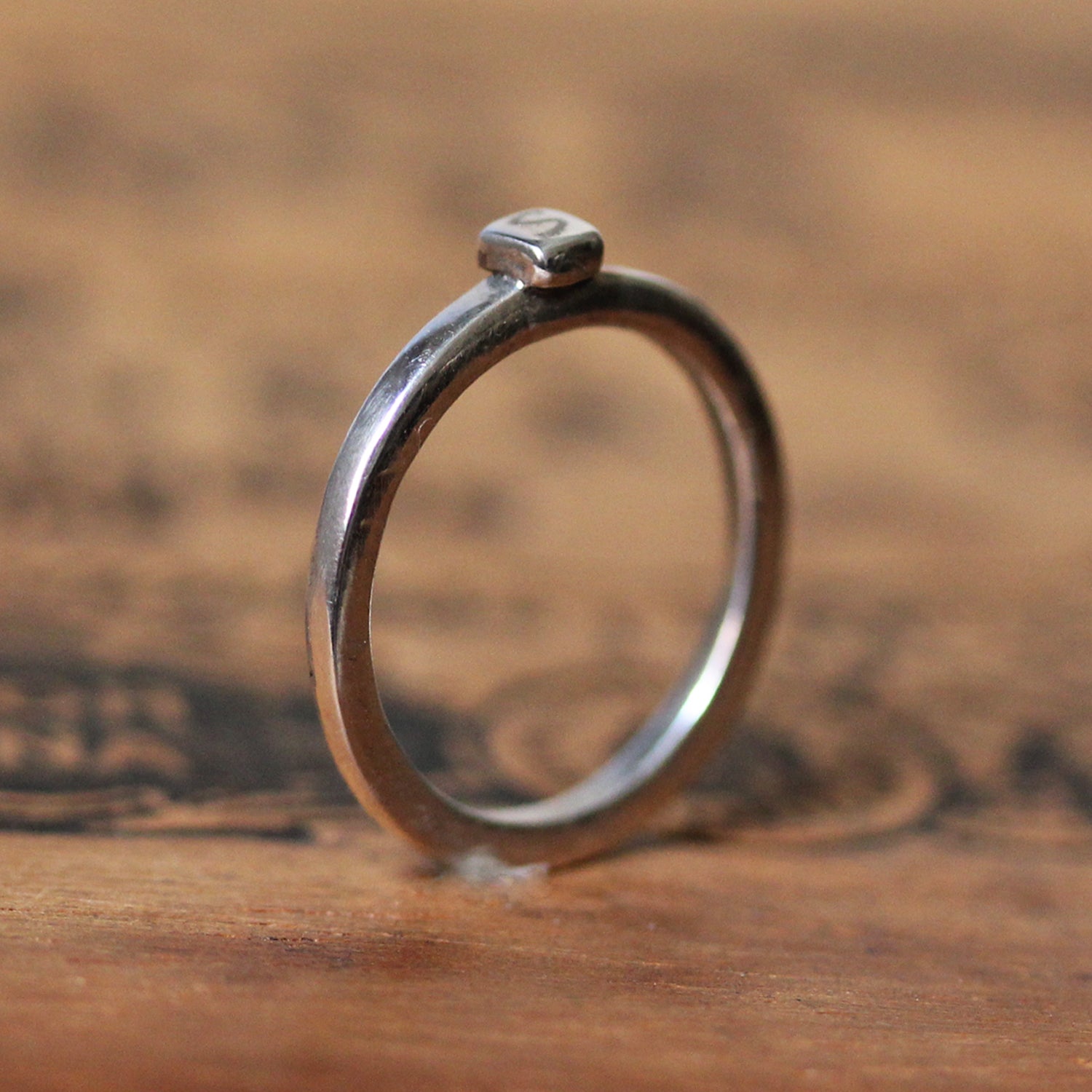 Modern Monogram "S" Initial Ring, sterling silver Sz 6.5