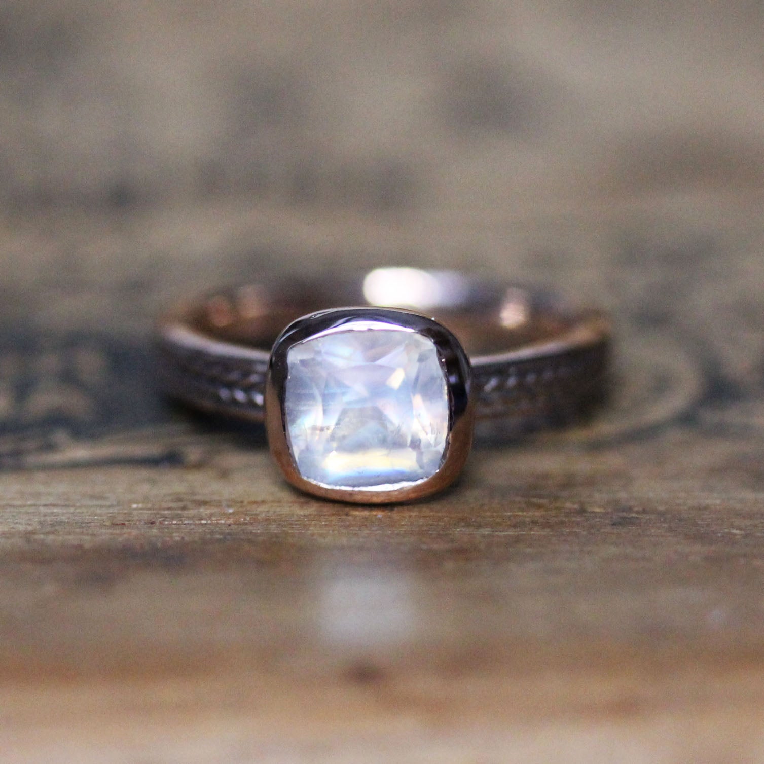 Moonstone Cushion Ring, 14k Rose Gold