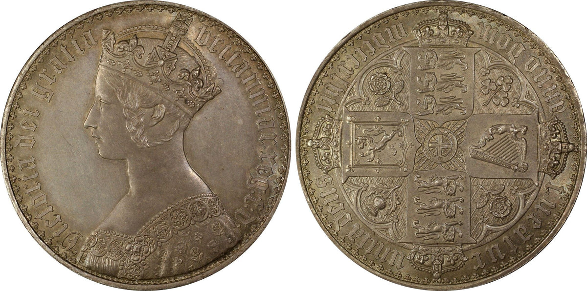 1847 イギリス ヴィクトリア女王 ゴシッククラウン 銀貨 Undecimo Edge