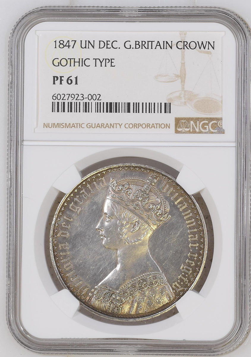 1847 イギリス ヴィクトリア女王 ゴシッククラウン銀貨 NGC PF61