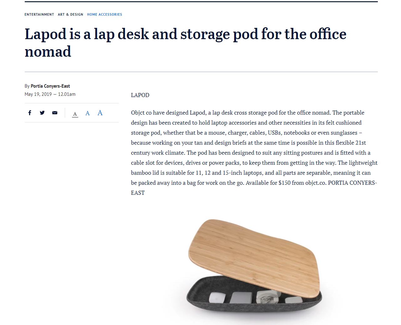 LAPOD lap desk in The Age and Sydney Morning Herald newspapers