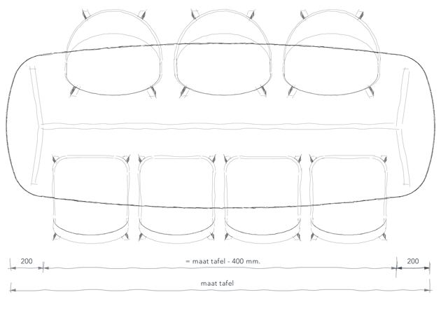 Maatvoering frame ovalen tafel