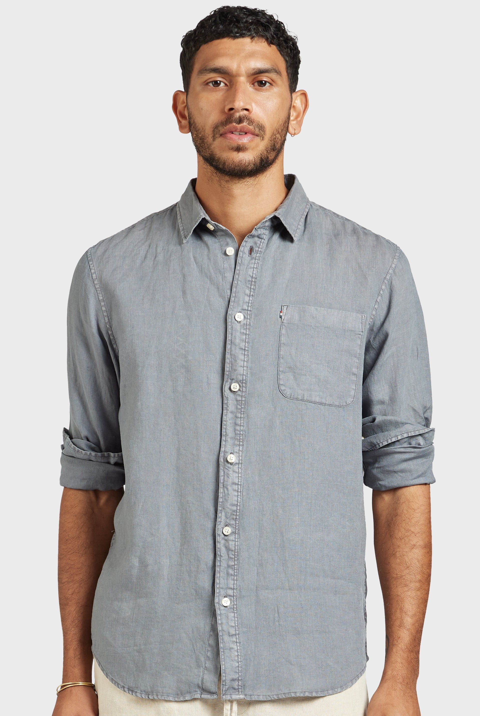 grey linen button down shirt