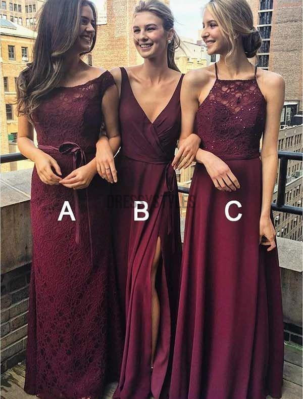 maroon bridesmaid dresses long