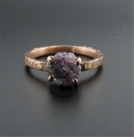 Purple raw diamond ring