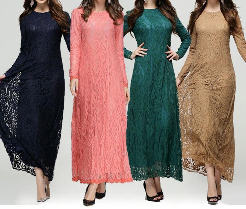 Women Long Sleeve Lace Asian Style Long 