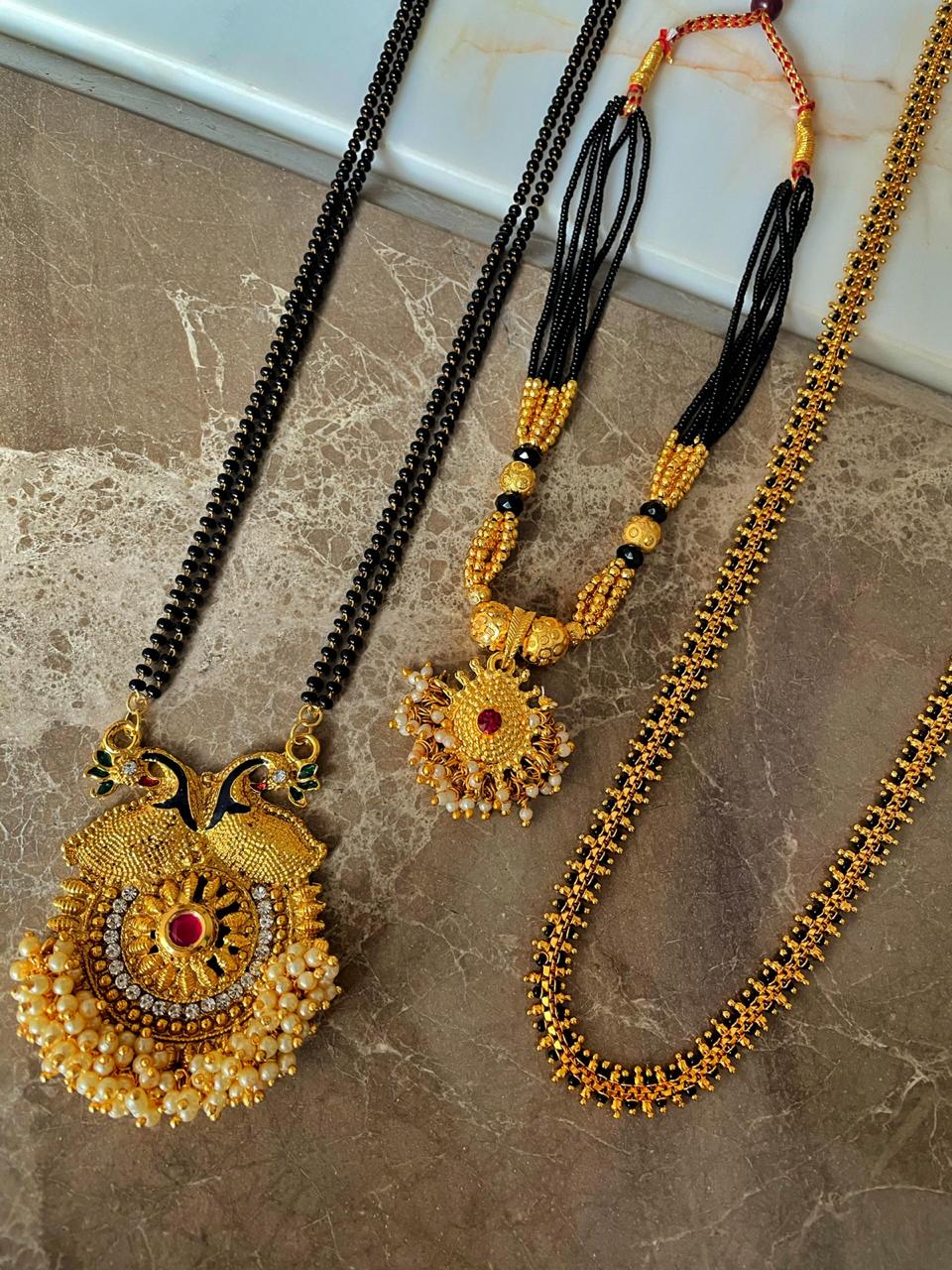 Combo Offer (Set of 3) Gold Plated Short Mangalsutra Design & Long ...