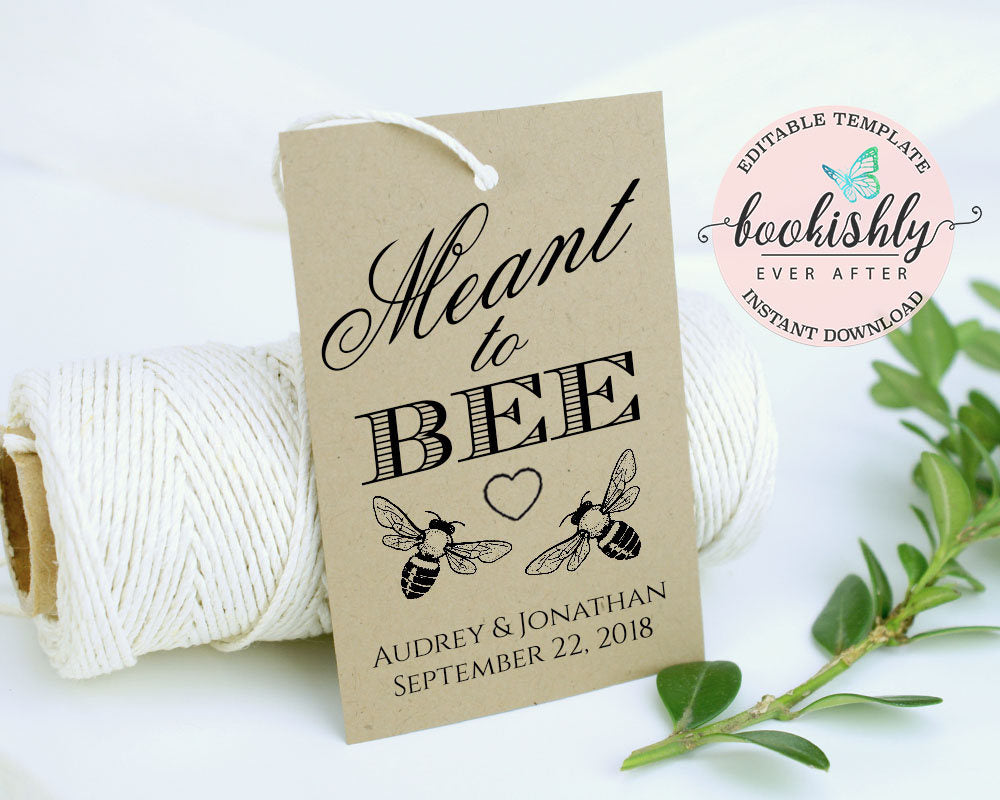 Meant To Bee Favour Tag Printable Editable Tag Template Bookishly Ever After