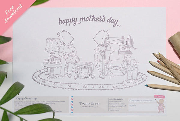 mother's day free colouring activity download from Twee & co Organic Boutique