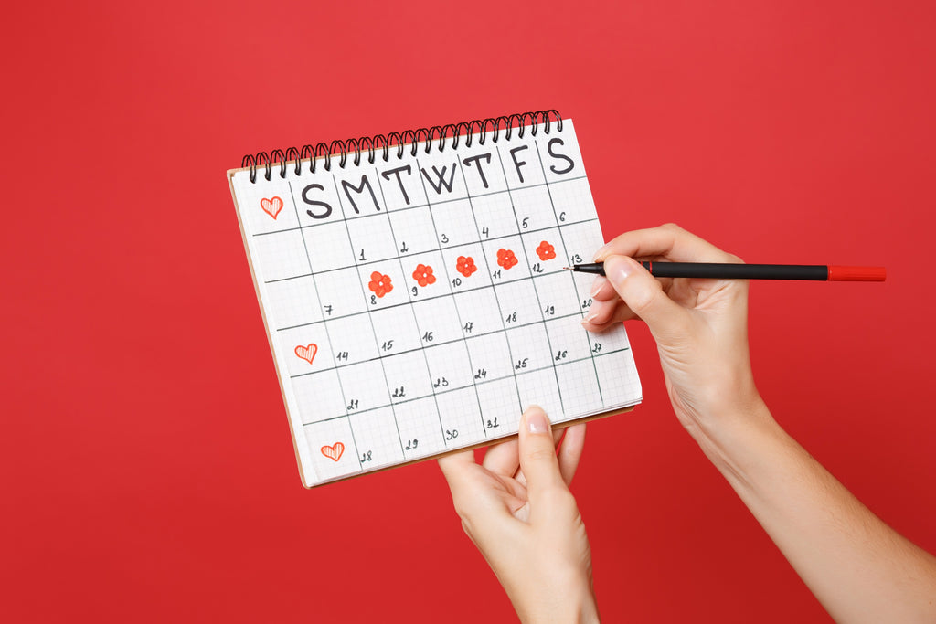 Woman holding calendar charting her period 