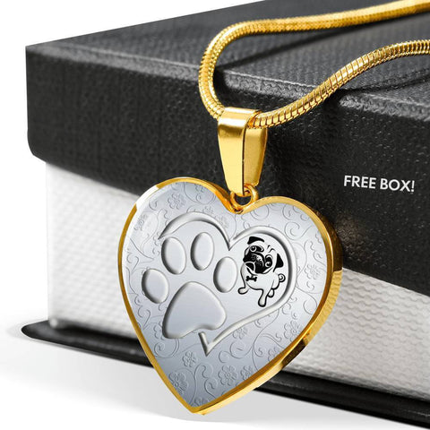 Pug Paws Print Heart Pendant Luxury Necklace-Free Shipping