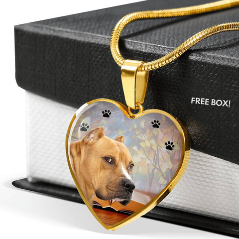 Staffordshire Bull Terrier Print Heart Pendant Luxury Necklace-Free Shipping