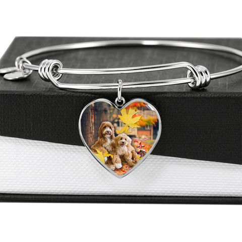 Labradoodle Print Luxury Heart Charm Bangle-Free Shipping