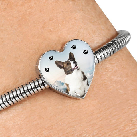 Cardigan Welsh Corgi Print Heart Charm Steel Bracelet-Free Shipping